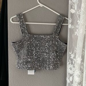 NWT Women's Metallic Vanessa Sequin Square Neck Crop Top